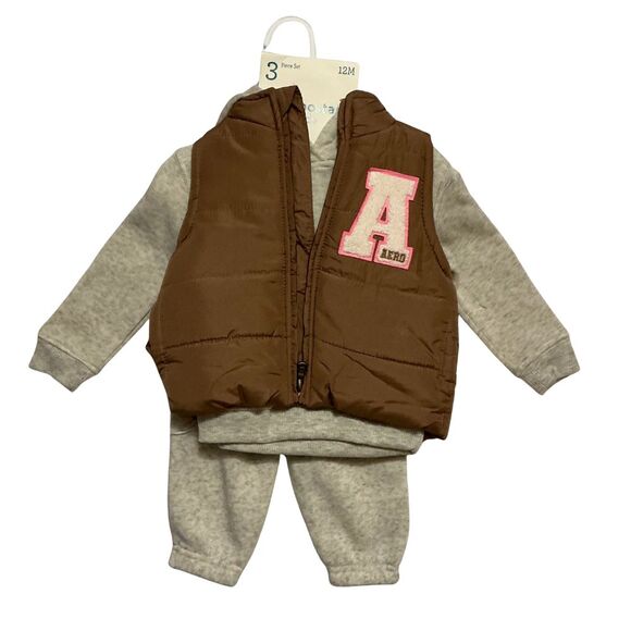Puffer Vest Hoodie & Jogger Pants Set 12-Months Aeropostale Kids 3-Piece Outfit - Picture 2 of 10